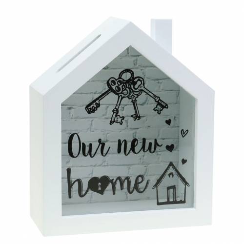 Floristik24 Savings box &quot;Our New Home&quot; wood glass white 15x7cm H18cm
