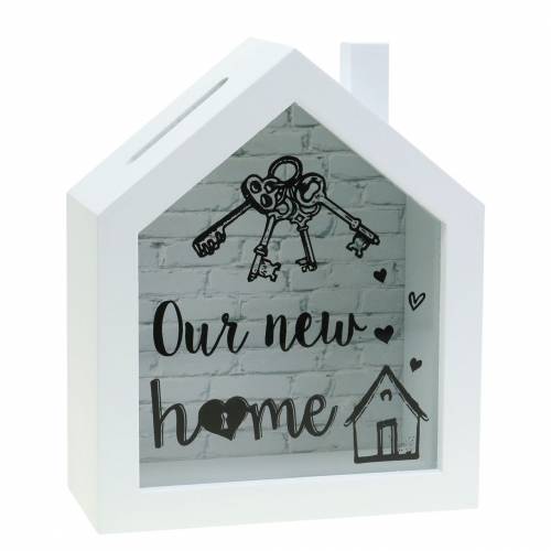Floristik24 Savings box "Our New Home" wood glass white 15x7cm H18cm