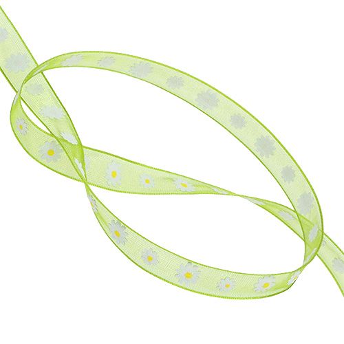 Product Gift ribbon green with blossom 10mm 20m