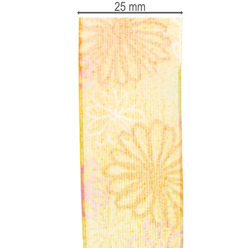 Product Gift ribbon, floral organza ribbon, yellow/orange, 25mm x 18m