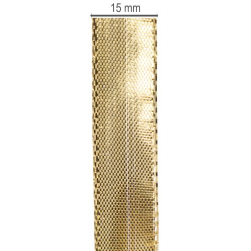 Gold gift ribbon with wire edge, 15mm wide, 25m long | Floristik24.co.uk