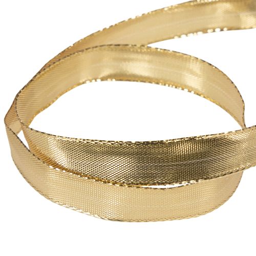Gold gift ribbon with wire edge, 15mm wide, 25m long | Floristik24.co.uk