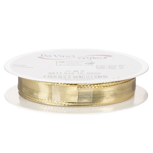 Gold gift ribbon with wire edge, 15mm wide, 25m long | Floristik24.co.uk