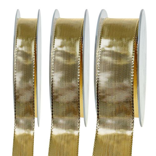 Gold gift ribbon with wire edge 25m