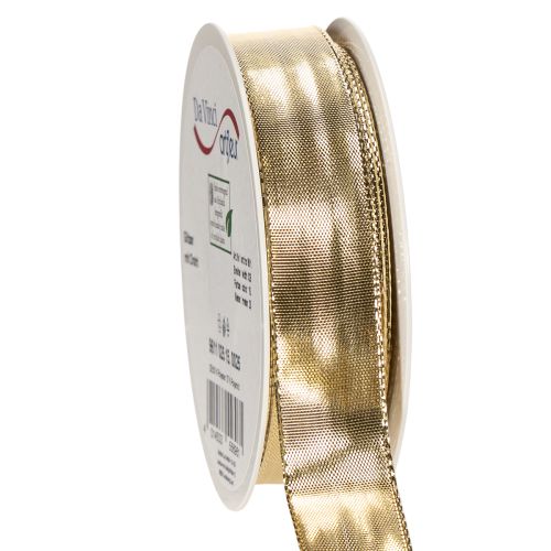 Gold gift ribbon with wire edge, 25mm wide, 25m long buy online | Floristik24.co.uk