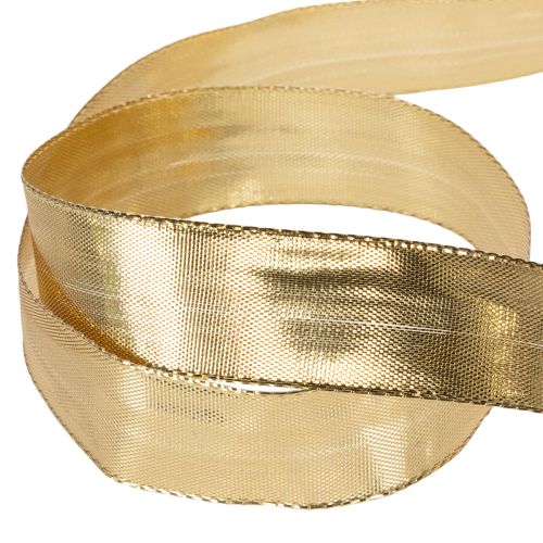 Gold gift ribbon with wire edge, 25mm wide, 25m long | Floristik24.co.uk