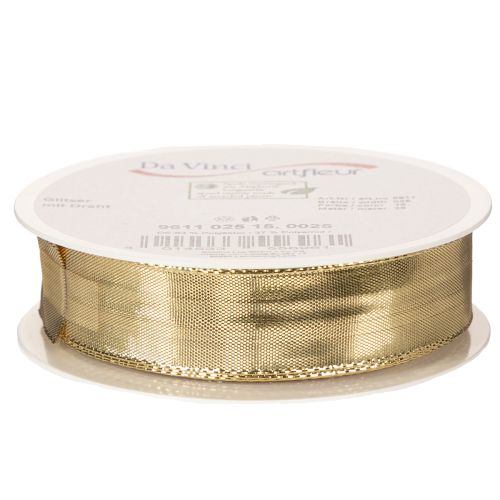 Gold gift ribbon with wire edge, 25mm wide, 25m long | Floristik24.co.uk