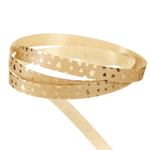 Product Gift Ribbon Curling Ribbon with Hearts Gold Brown 10mm 100m