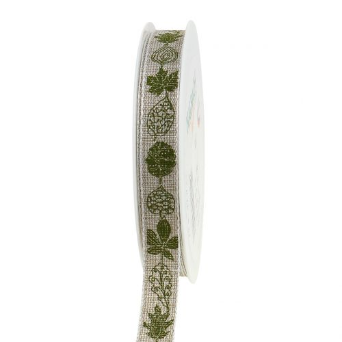 Floristik24 Gift ribbon for decoration Herbstmotiv green 15mm 20m