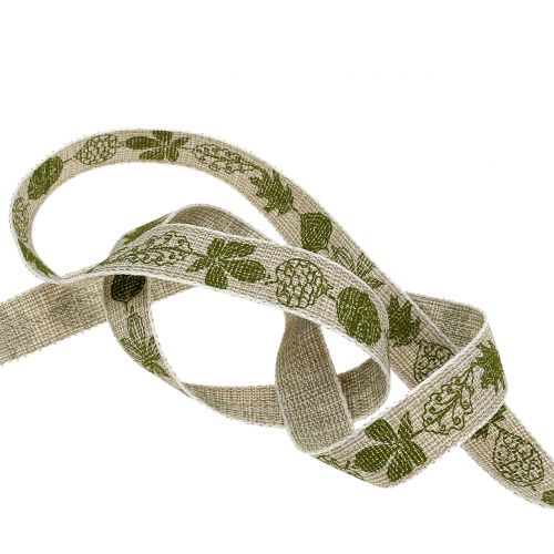 Floristik24 Gift ribbon for decoration Herbstmotiv green 15mm 20m