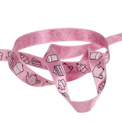 Floristik24 Gift ribbon cake motif pink 15mm 20m