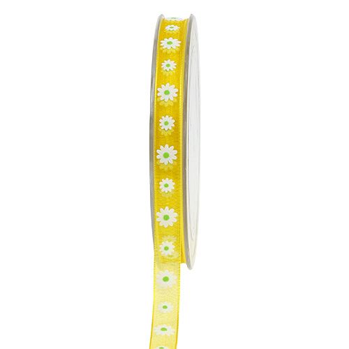 Floristik24 Gift ribbon yellow with flower 10mm 20m