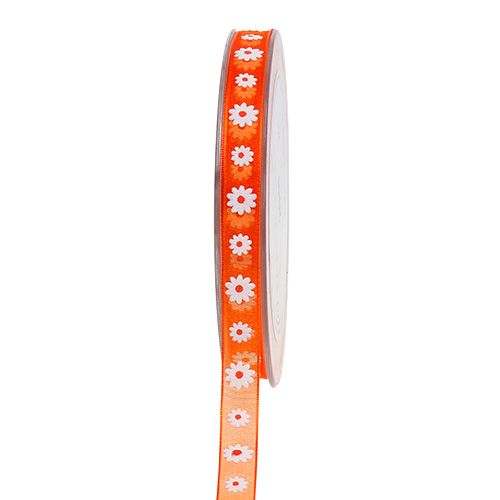 Floristik24 Orange ribbon with blossom 10mm 20m