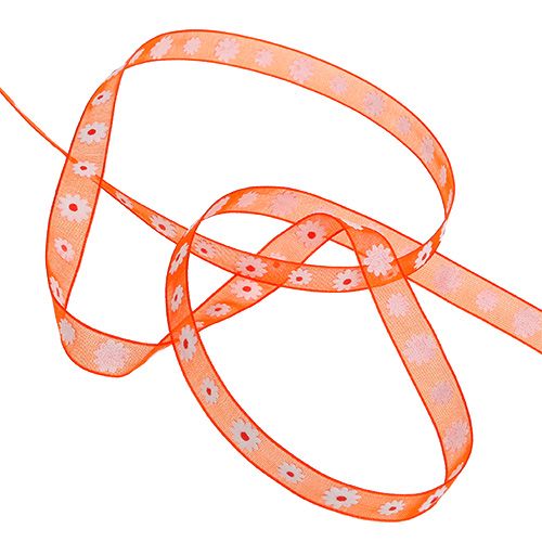 Floristik24 Orange ribbon with blossom 10mm 20m
