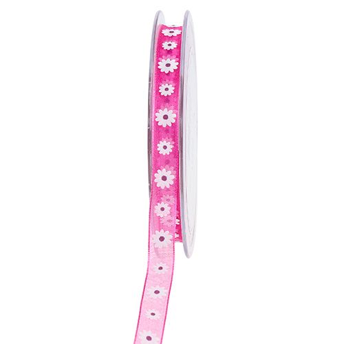 Floristik24 Pink gift ribbon with flower 10mm 20m
