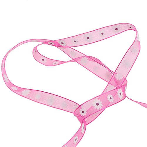 Floristik24 Pink gift ribbon with flower 10mm 20m