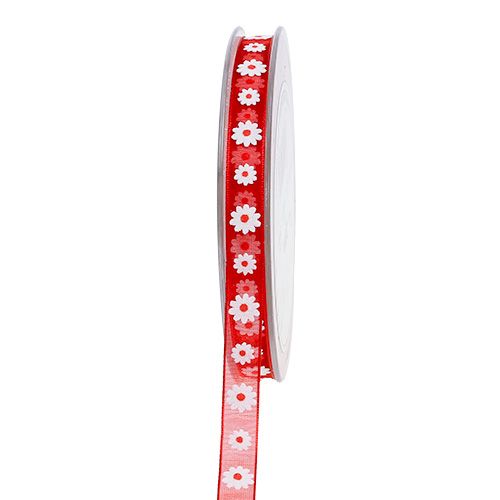 Floristik24 Gift ribbon red with blossom 10mm 20m