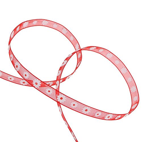 Product Gift ribbon red with blossom 10mm 20m