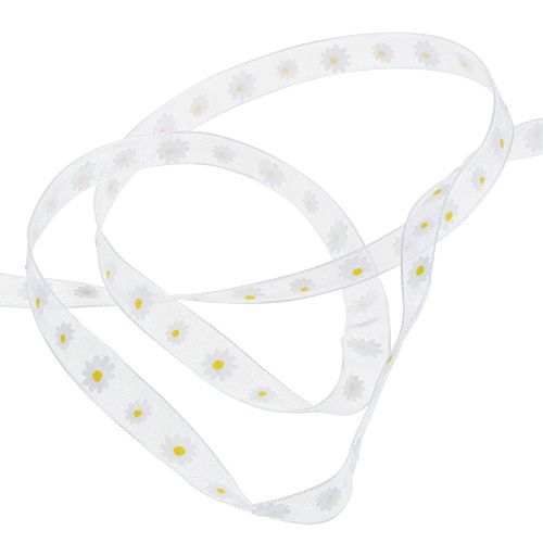 Product Gift ribbon white with flower 10mm 20m
