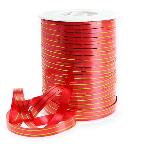 Floristik24 Gift ribbon 2 gold stripes on red 10 mm 250m