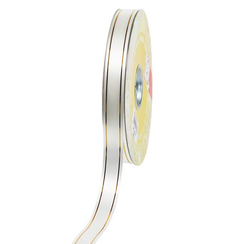 Floristik24 Gift ribbon 2 gold stripes on white 19mm 100m