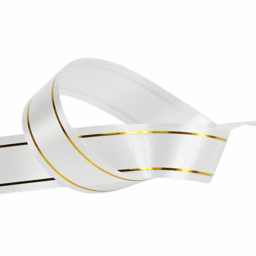 Product Gift ribbon 2 gold stripes on white 19mm 100m