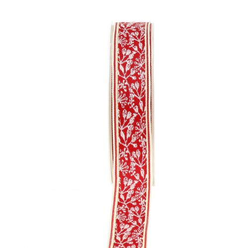 Floristik24 Gift Ribbon Berry Shrub Jacquard with wire edge red, cream 25mm L15m