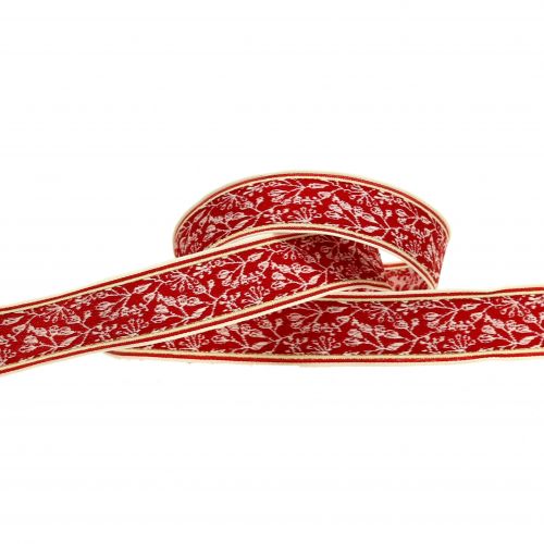 Product Gift Ribbon Berry Shrub Jacquard with wire edge red, cream 25mm L15m