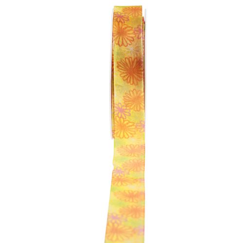 Floristik24 Gift ribbon flowers organza ribbon yellow orange 25mm 18m