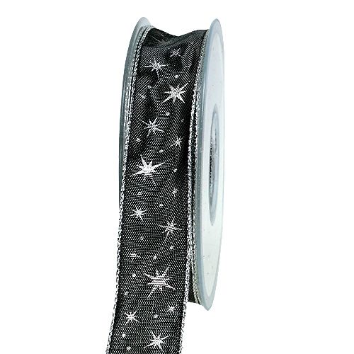 Floristik24 Gift ribbon with wire edge gray with stars 25mm 20m