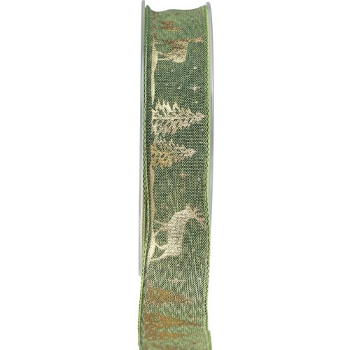 Floristik24 Gift ribbon green gold Christmas ribbon deer 25mm 15m