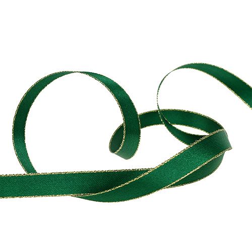 Product Gift ribbon silk fabric green with gold edge 15mm 25m