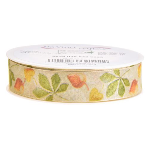 Product Gift ribbon green autumn leaves deco ribbon autumn 25mm 20m