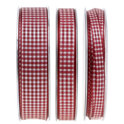 Product Gift ribbon checked Bordeaux 8mm-25mm 20m