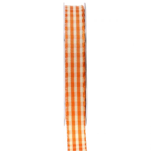 Floristik24 Gift Ribbon Check Orange 15mm 20m