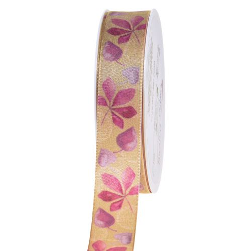 Floristik24 Gift ribbon purple autumn leaves deco ribbon autumn 25mm 20m