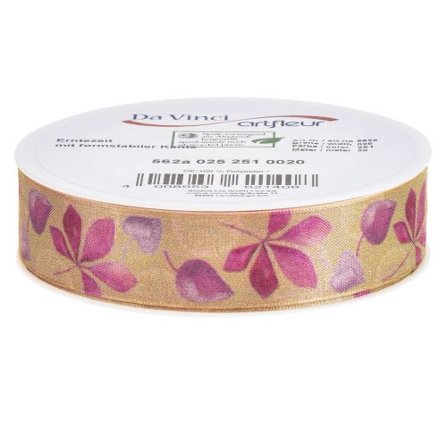 Product Gift ribbon purple autumn leaves deco ribbon autumn 25mm 20m