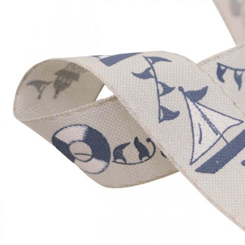 Floristik24 Gift ribbon maritime decoration woven ribbon blue, gray 25mm 18m