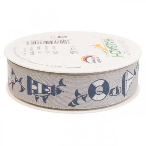 Floristik24 Gift ribbon maritime decoration woven ribbon blue, gray 25mm 18m