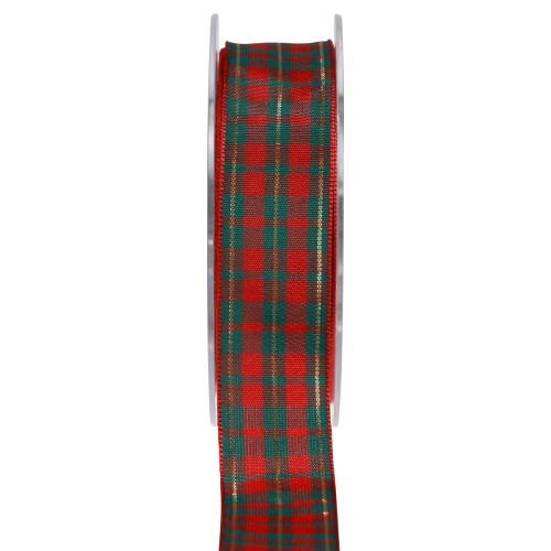 Gift ribbon checkered fabric ribbon red green Scottish 25mm 20m