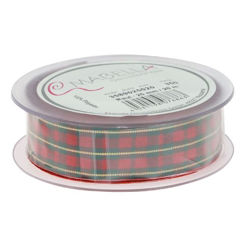 Floristik24 Gift ribbon checkered fabric ribbon red green Scottish 25mm 20m