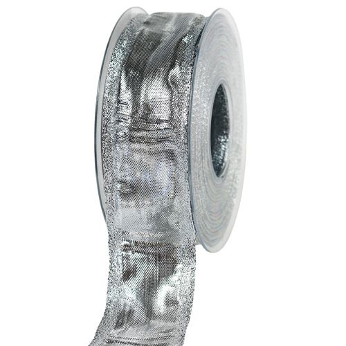 Product Deco ribbon silver with wire edge 40mm 25m