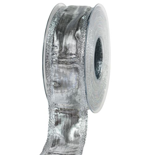 Floristik24 Deco ribbon silver with wire edge 40mm 25m