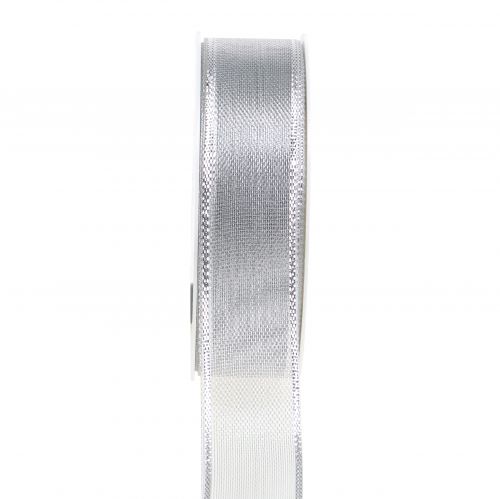 Floristik24 Gift ribbon silver ring effect 25mm 25m