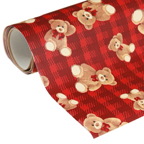 Gift Wrap Birthday Teddy Bear Red Checkered 70x200cm