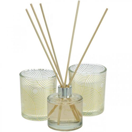 Gift set room fragrance scented candles in a glass vanilla scent