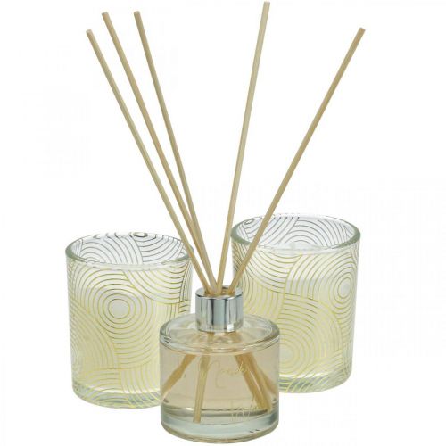 Product Gift set room fragrance scented candles in a glass vanilla scent