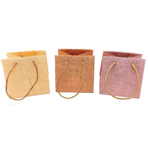 Gift bags woven with handles vanilla orange pink 10.5cm 12pcs