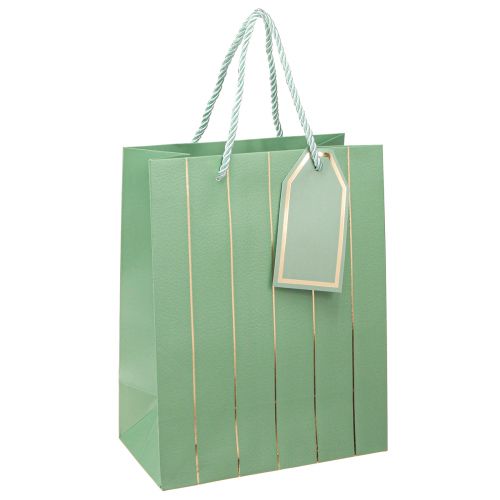 Floristik24 Gift Bag Light Green Golden Stripes 18×10×23cm 1 pc