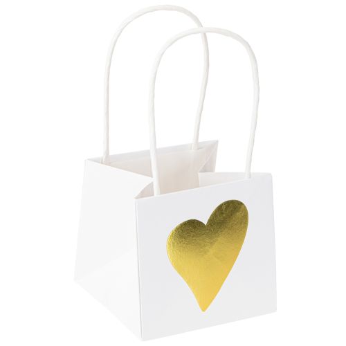 Floristik24 Gift Bags with Handles White Gold Paper 8.5×8.5×8cm 12 pcs
